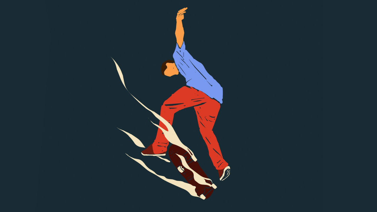 手绘动态漫画滑板手logo片头展示AE模板