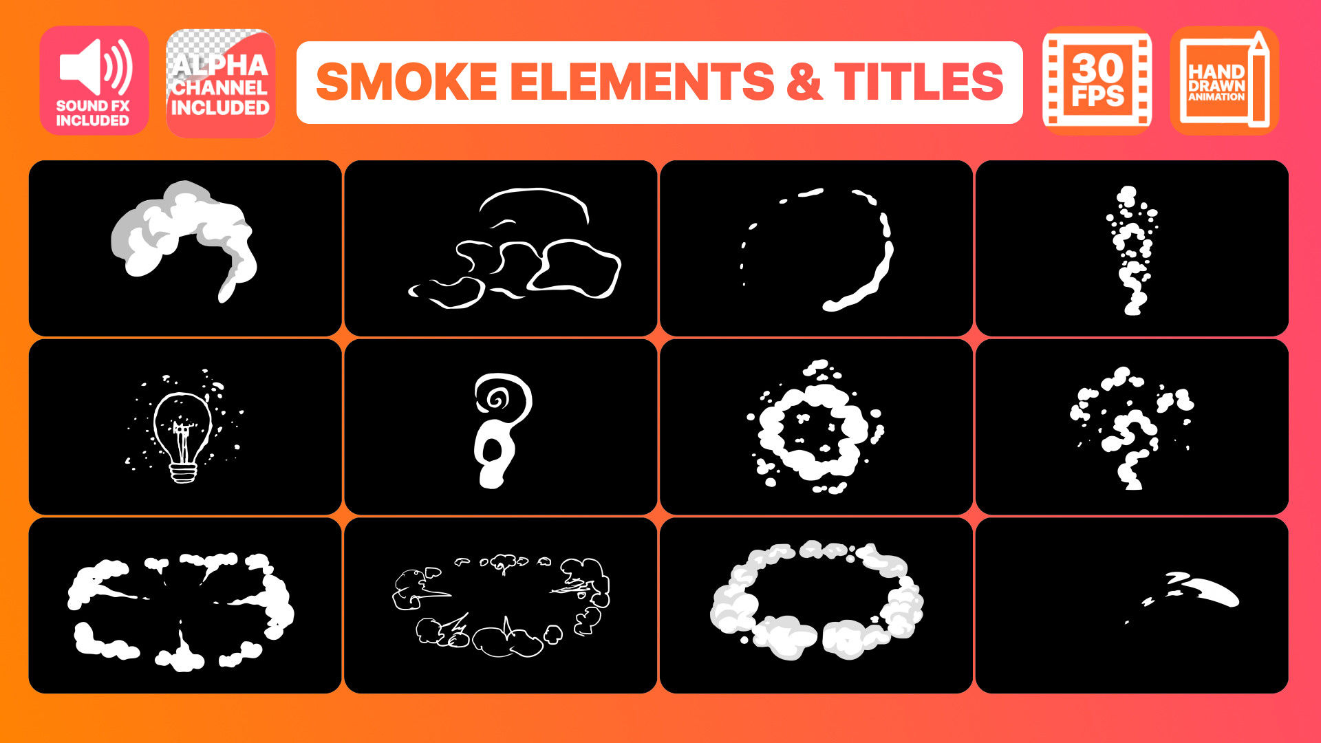 手绘烟雾元素和全屏标题动画AE模板