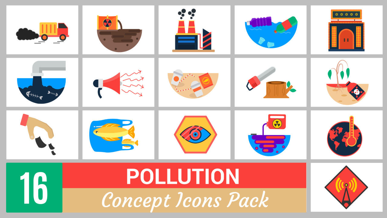 16个污染概念图标包AE模板
