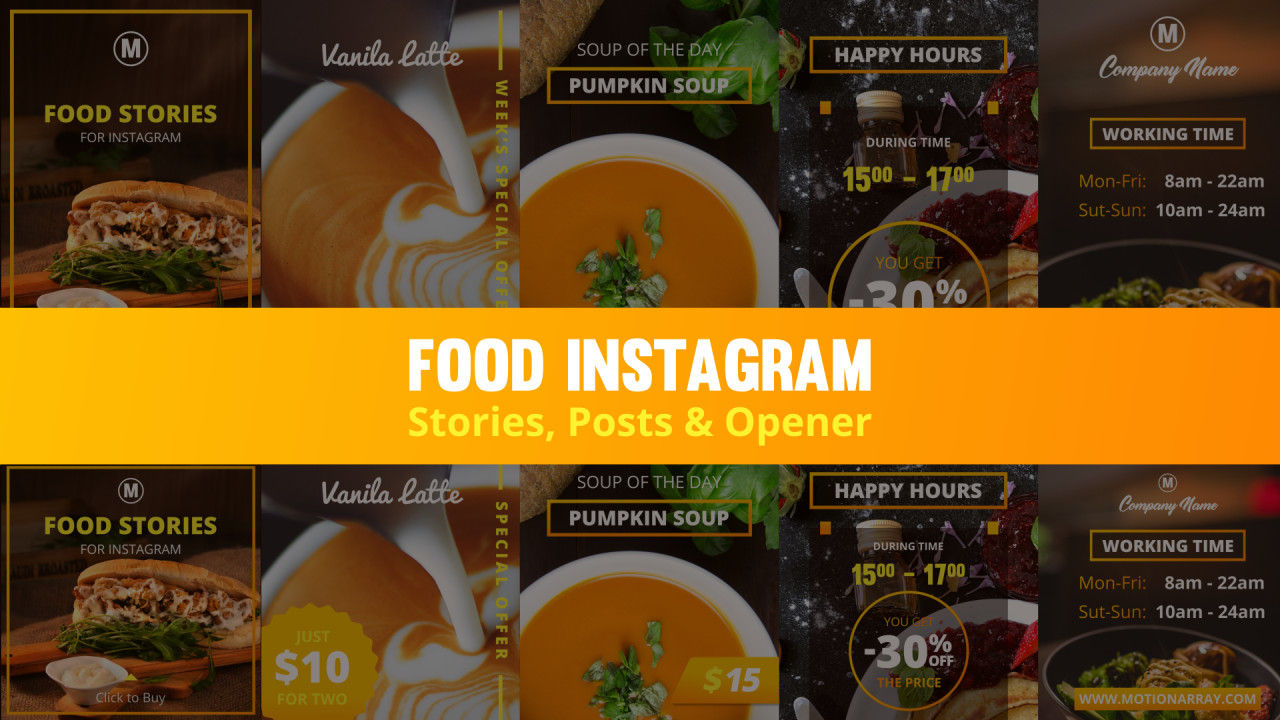 时尚Instagram美食宣传视频ae模板