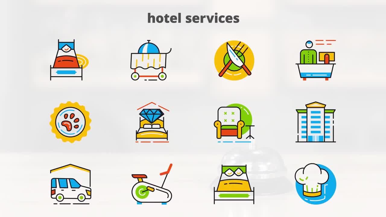 酒店服务平面动画图标AE模板