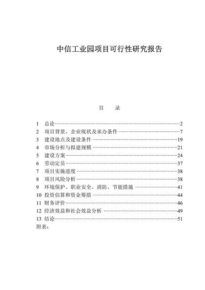 中信工业园项目可行性研究报告word模板