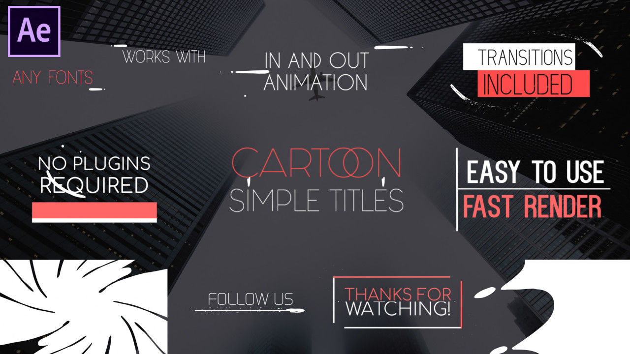 简单的全屏卡通标题动画过渡AE模板
