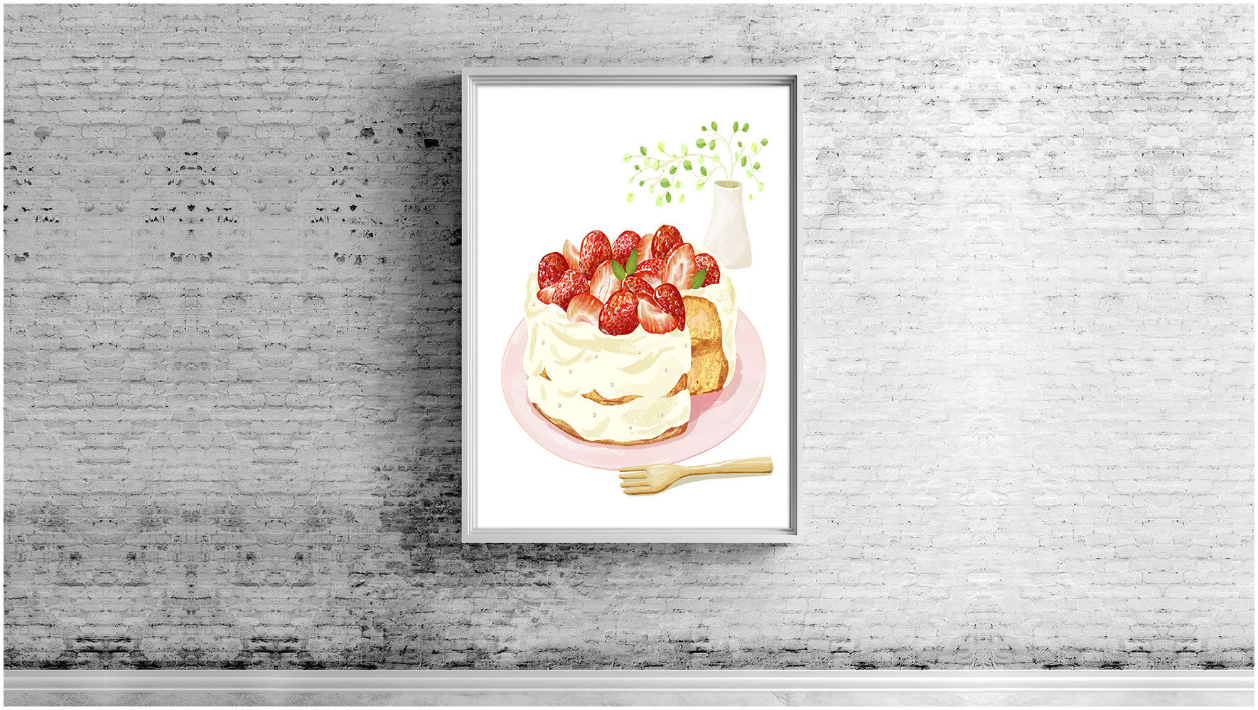 手绘草莓蛋糕psd图片素材