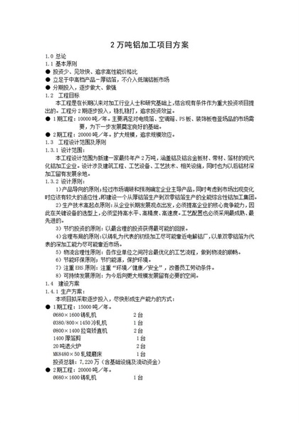 2万吨铝加工项目方案Word模板