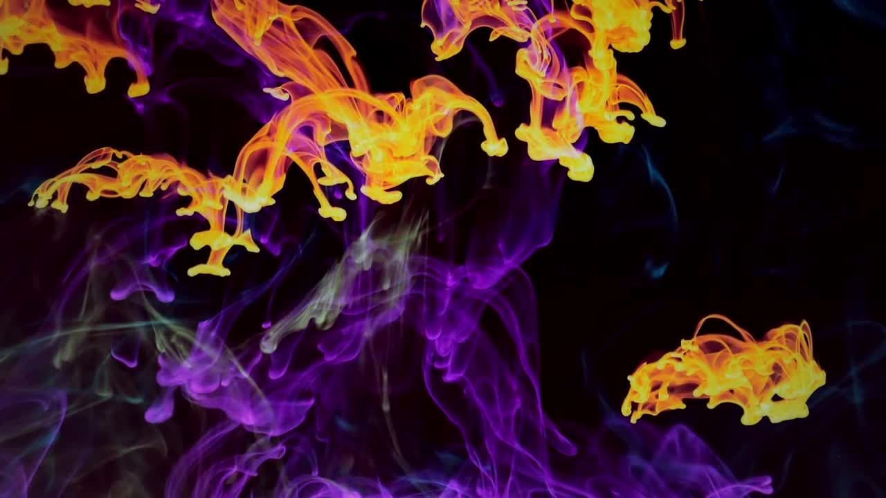 紫色和橙色墨水形成图案视频特效素材