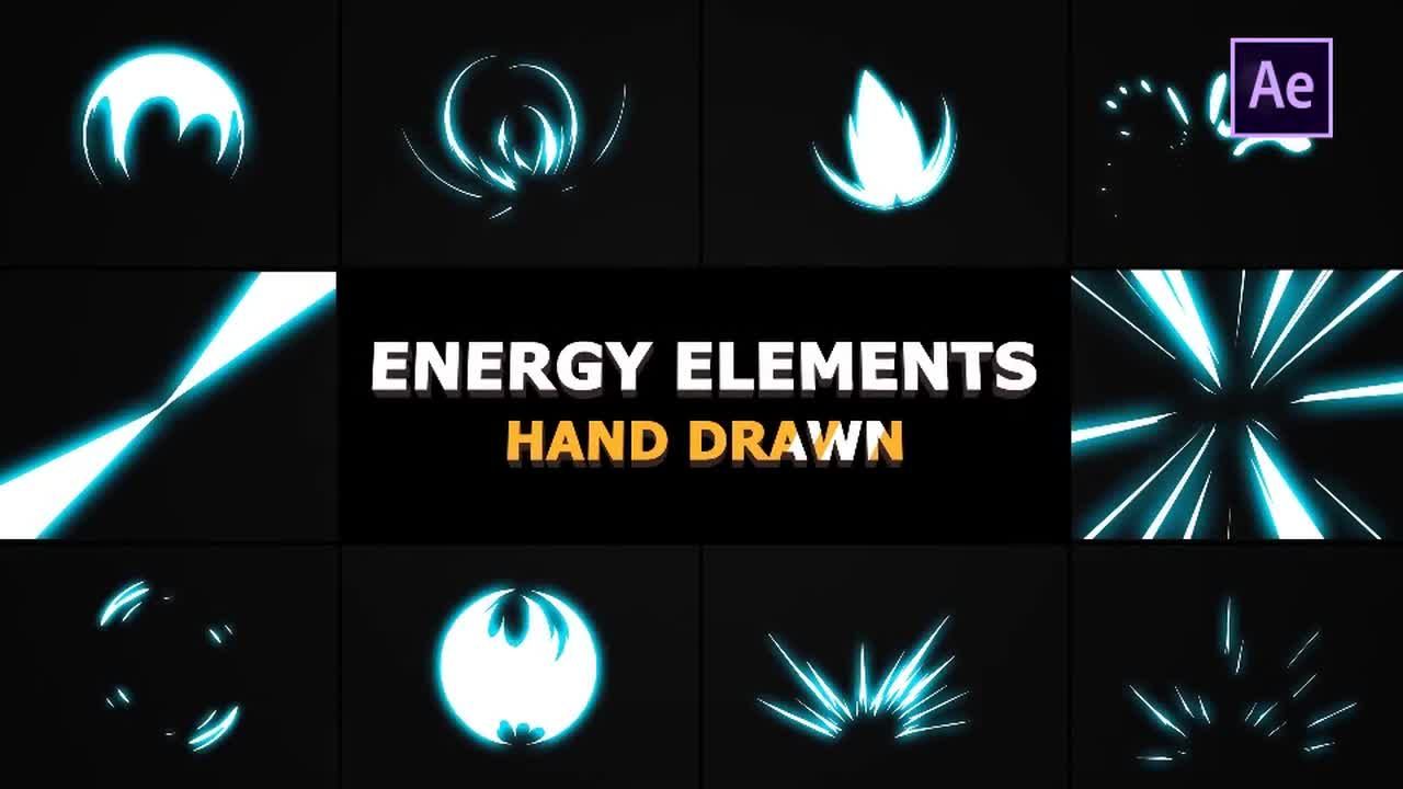 手绘能量元素和电效果卡通AE模板
