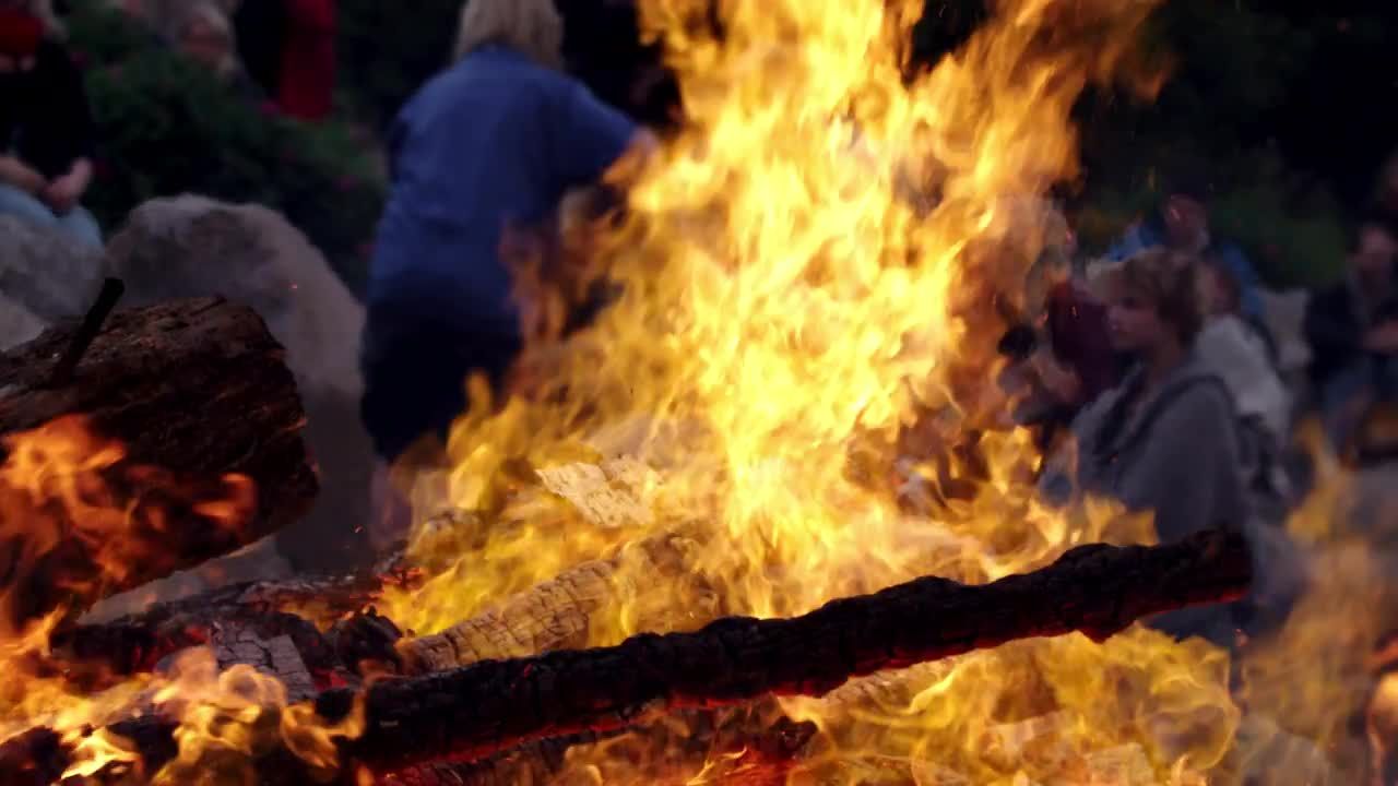 木头上燃烧的熊熊烈火视频素材
