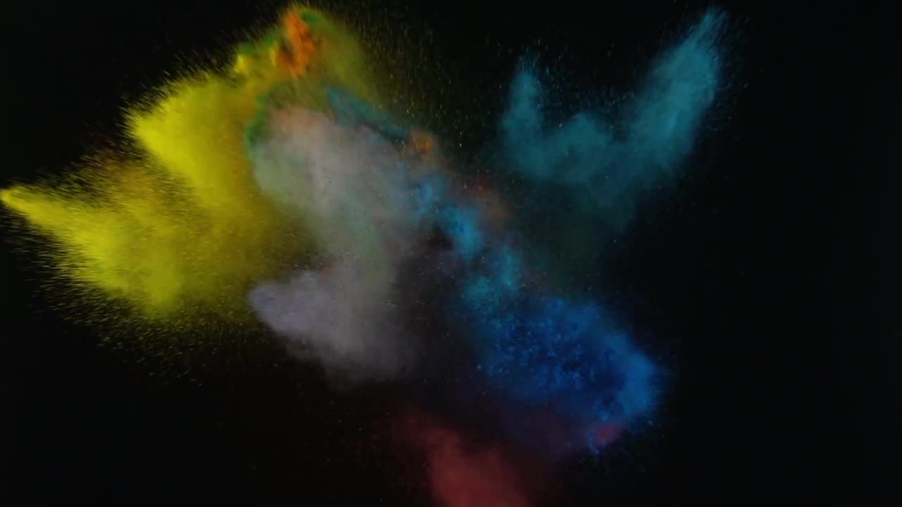 彩色混合物慢动作爆炸空中飞扬特效视频