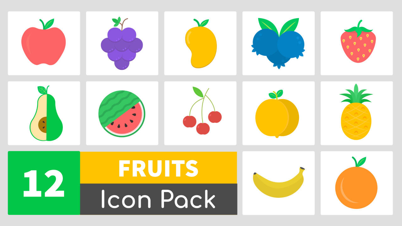12种水果图标包AE模板