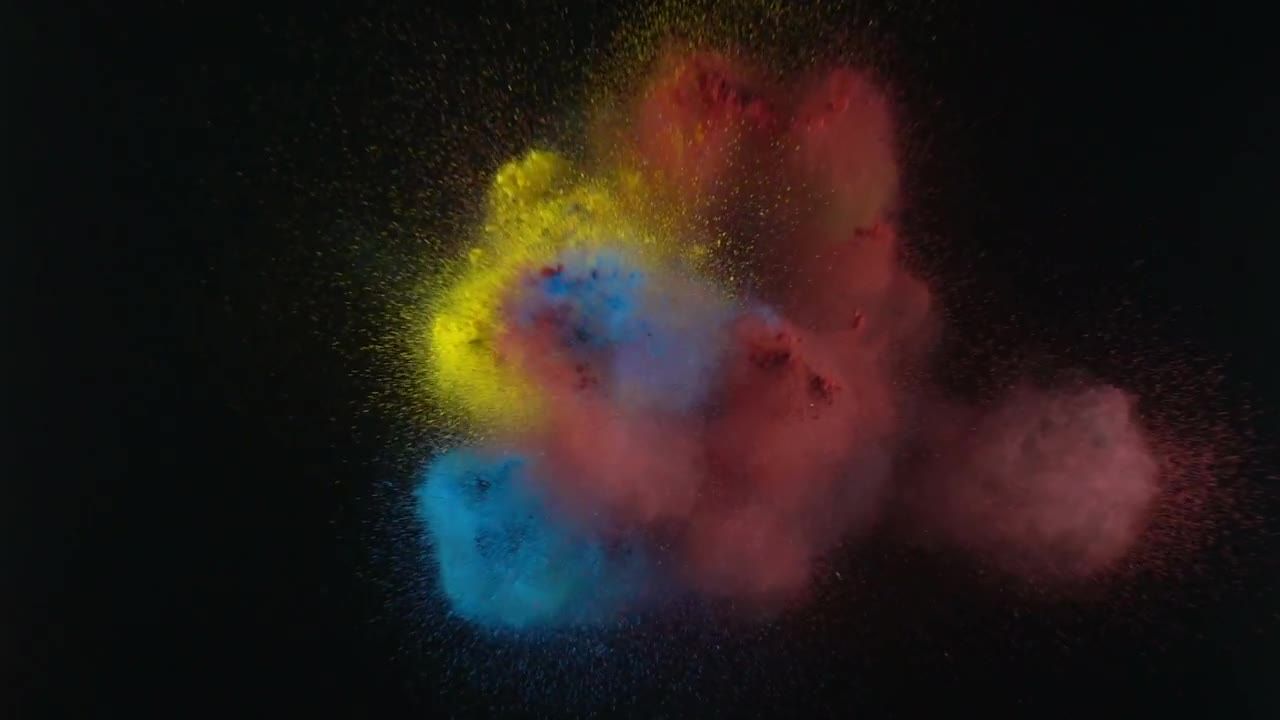 彩色粉末涂料在空中爆炸和扩散视频特效