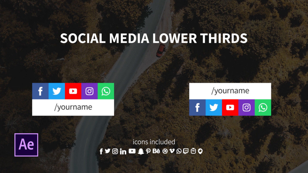 五个不同的社交媒体图标下三分之一AE模板