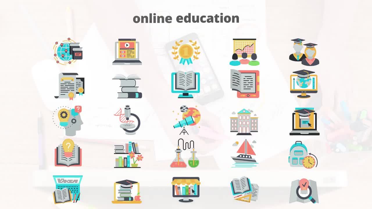 在线教育平面动画图标AE模板