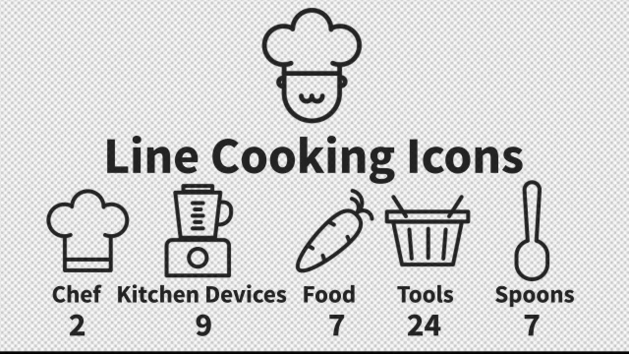 线烹饪图标动态动画AE模板