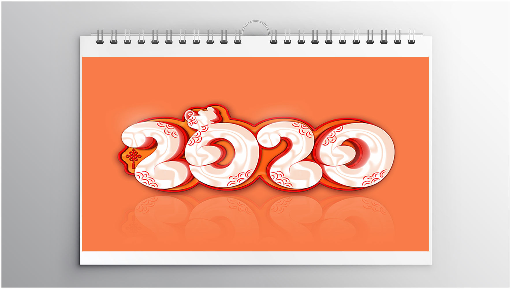 橘色花纹PSD创意2020艺术字海报