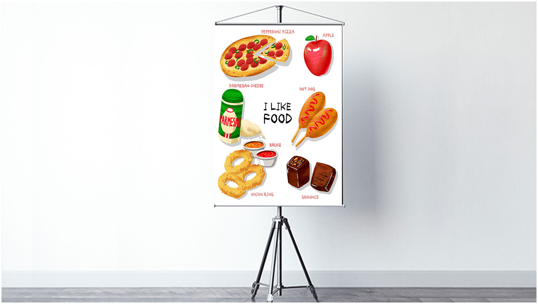 披萨苹果饮品PSD食物插画海报