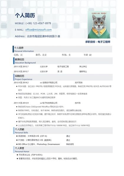 电子工程师岗位求职简历word模板
