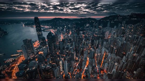 夜色下的香港高清鸟瞰动态桌面壁纸