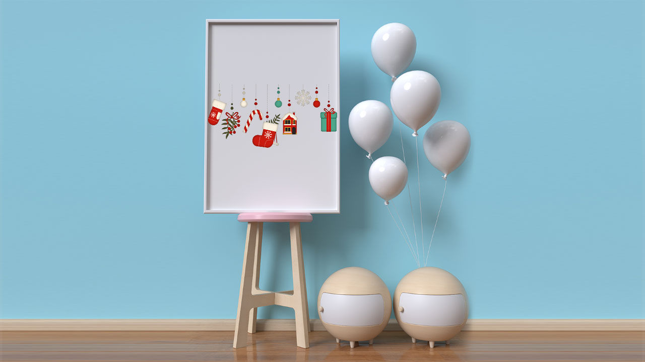 圣诞节插画圣诞老人发气球免抠元素