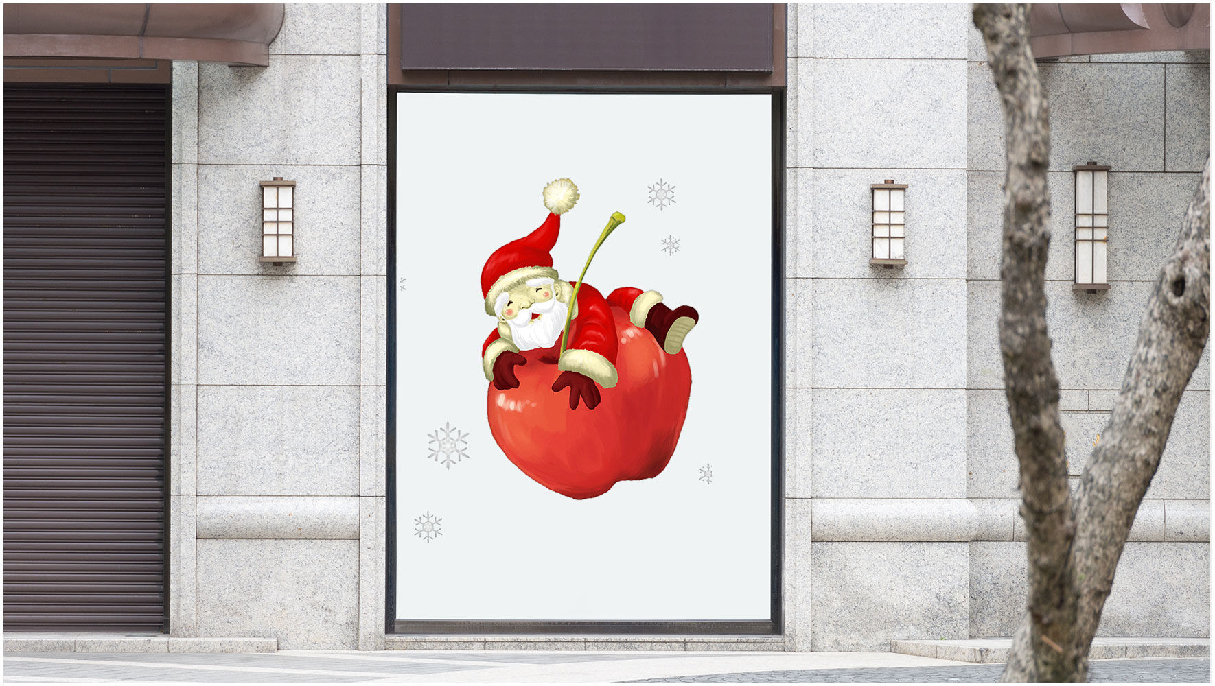 顽皮圣诞老人趴在大苹果上图片免抠素材