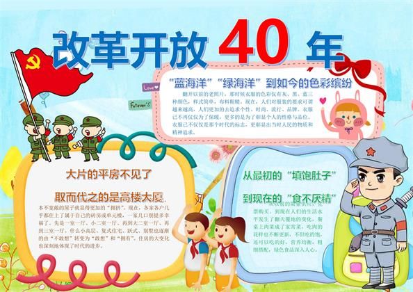 卡通可爱改革开放40周年word手抄报