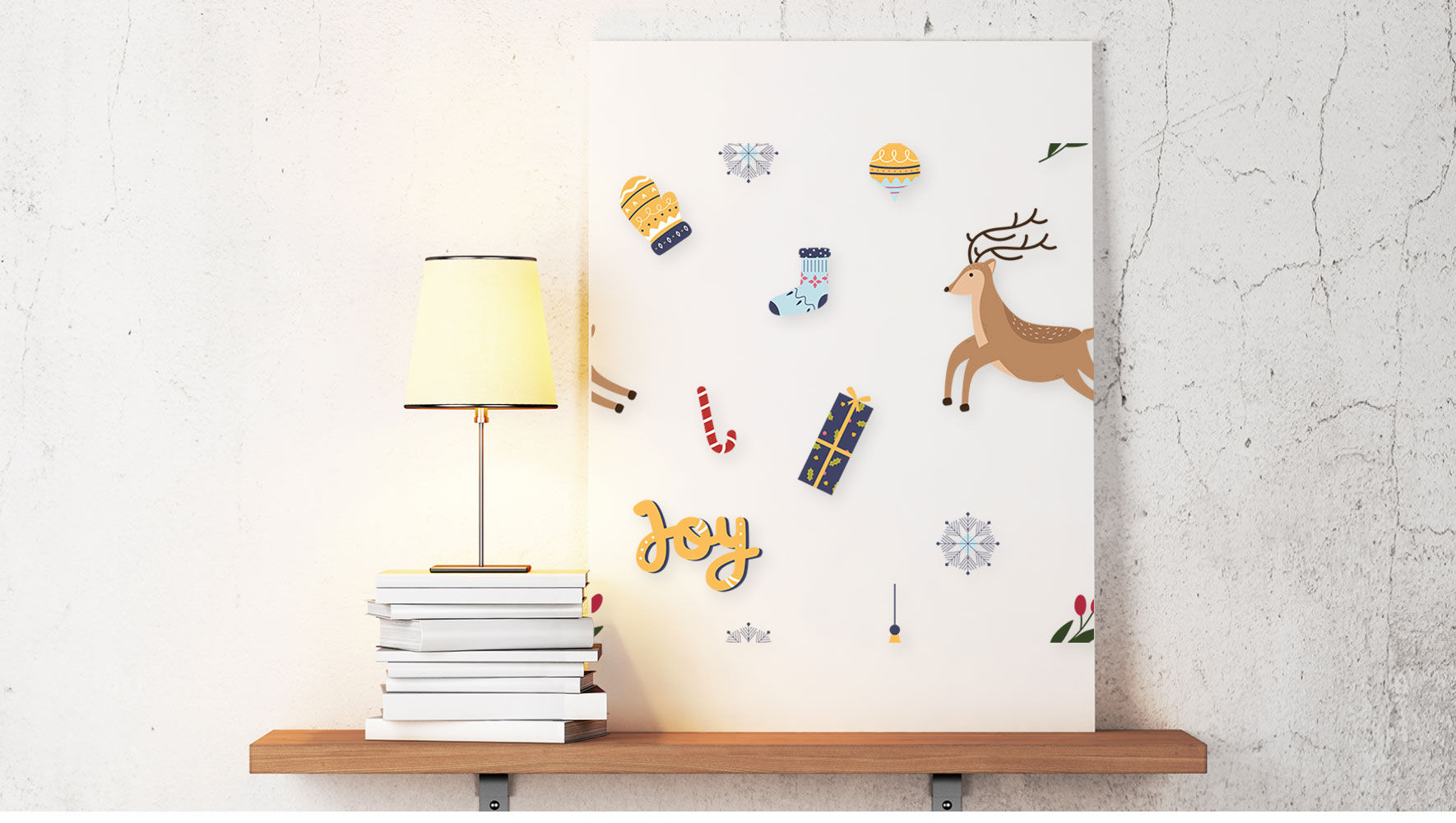 奔跑的小鹿和圣诞礼物免抠图素材