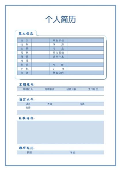 深蓝色风格个人简历word模板