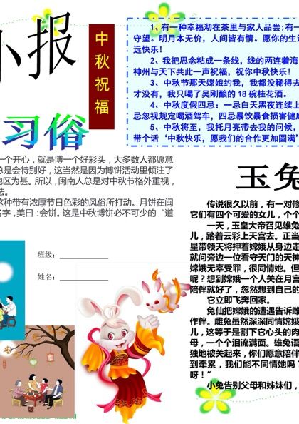 中秋节习俗word小报模板