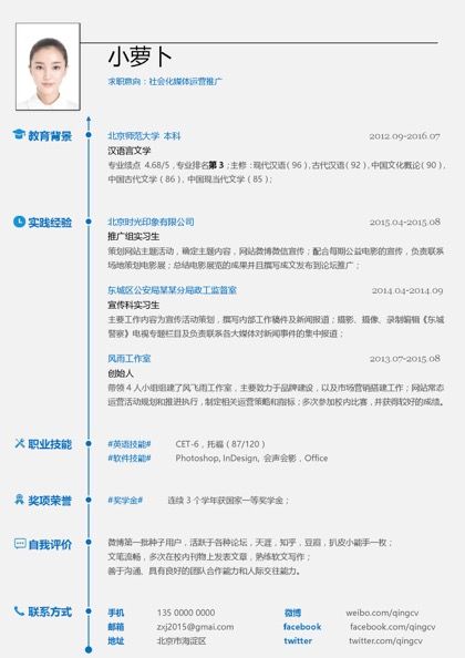 社会化媒体运营推广求职简历word模板