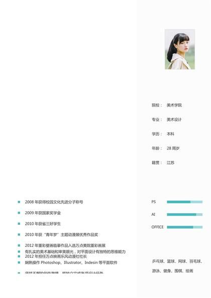 清新大方的美术主编岗位求职简历word模板