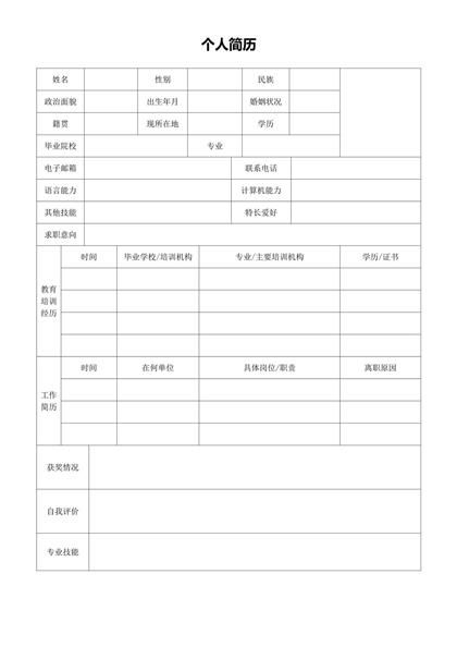 可编辑的个人简历表格word模板