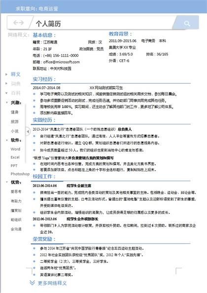 电商运营专业个人简历Word模板