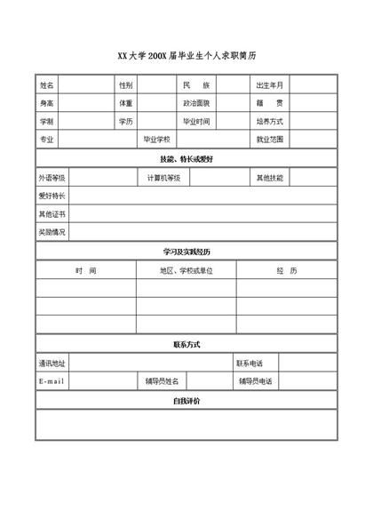 优秀经典个人求职简历word模板