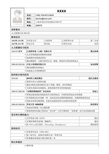 应聘人力资源专员相关岗位求职简历word模板