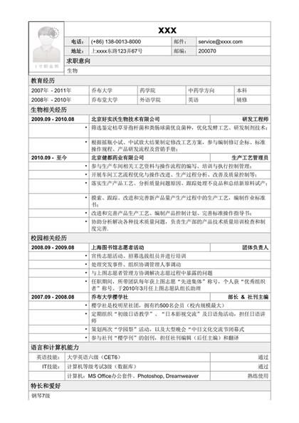 应聘生物类岗位求职简历word模板