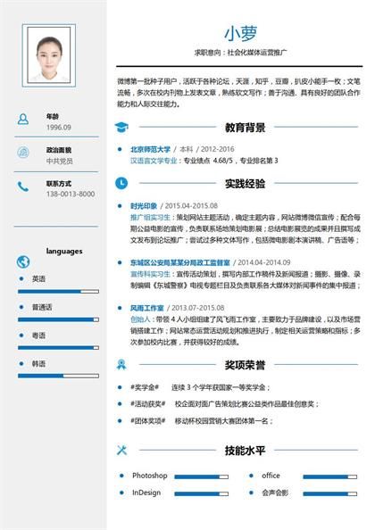 社会化媒体运营推广员简历word模板