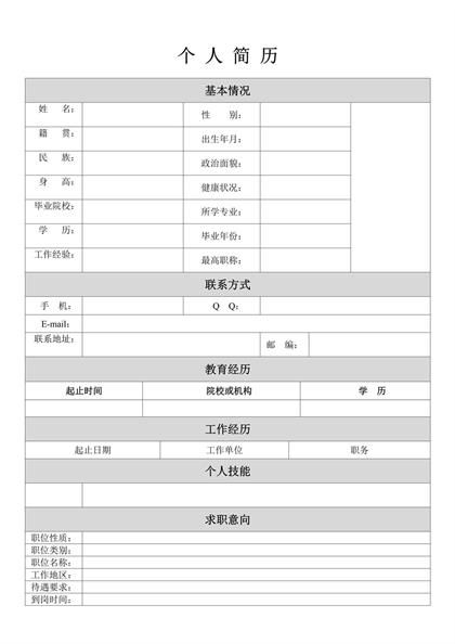 内容丰富的空白表格简历word模板