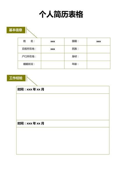 精品个人空白简历表格word模板