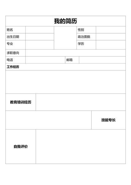 空白可编辑的表格简历word模板