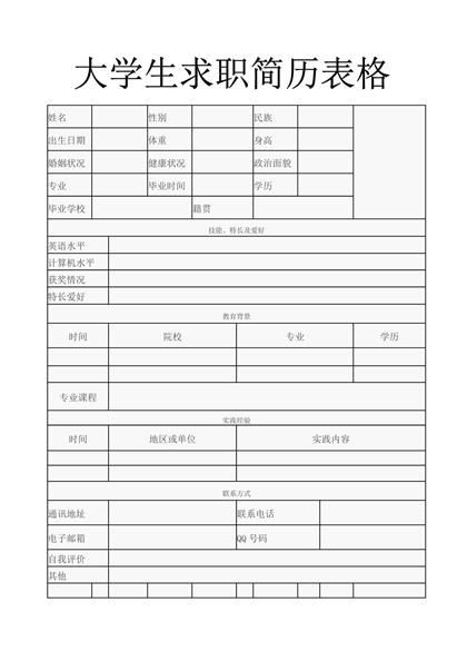 大学生求职空白简历表格word模板