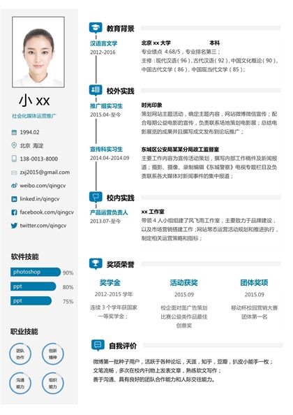 简洁现代的媒体运营推广求职简历word模板
