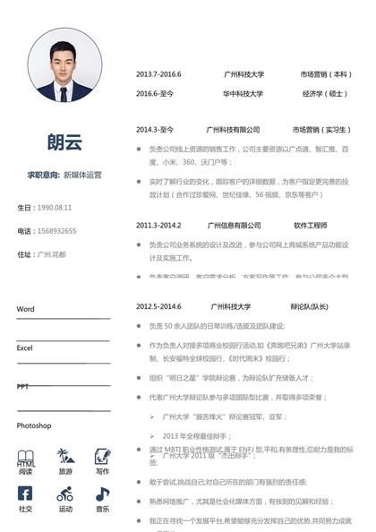 新媒体运营个人求职简历模板word