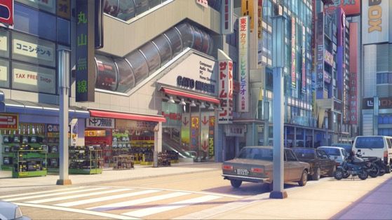 动漫中的日本城市街头高清Mac动态桌面壁纸