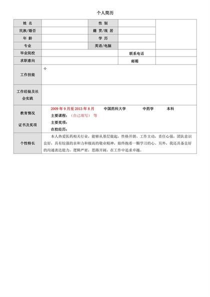 一页式表格求职简历word模板