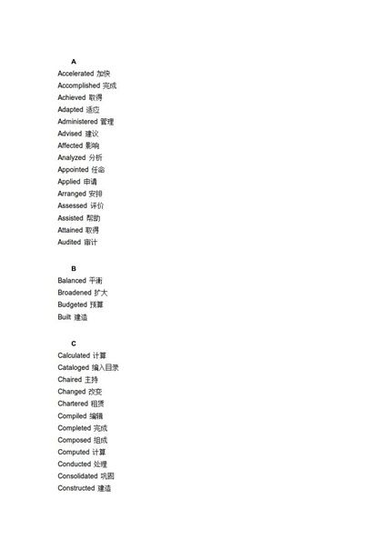 148个简历英文常用行为词word模板