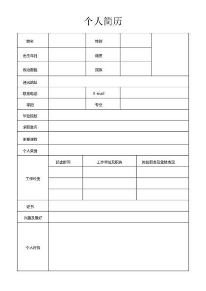 精品空白求职简历表格word模板