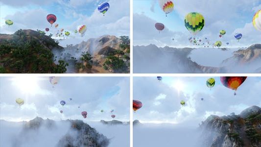 热气球飞越多云的山脉视频素材