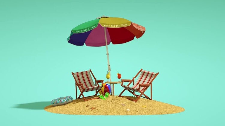 明亮的3D海滩场景旋转展示媒体AE模板
