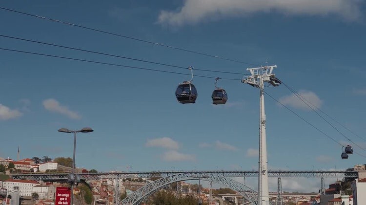 葡萄牙波尔图的缆车在快速来回穿梭视频素材