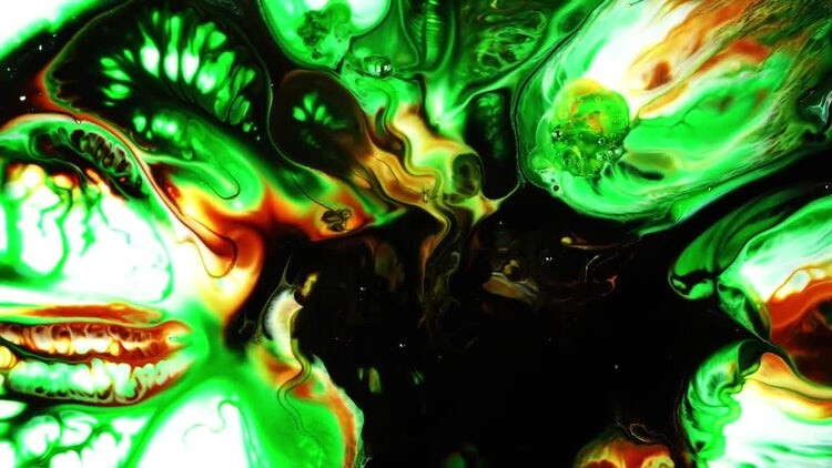 黑红绿三色抽象多彩油墨爆炸视频素材
